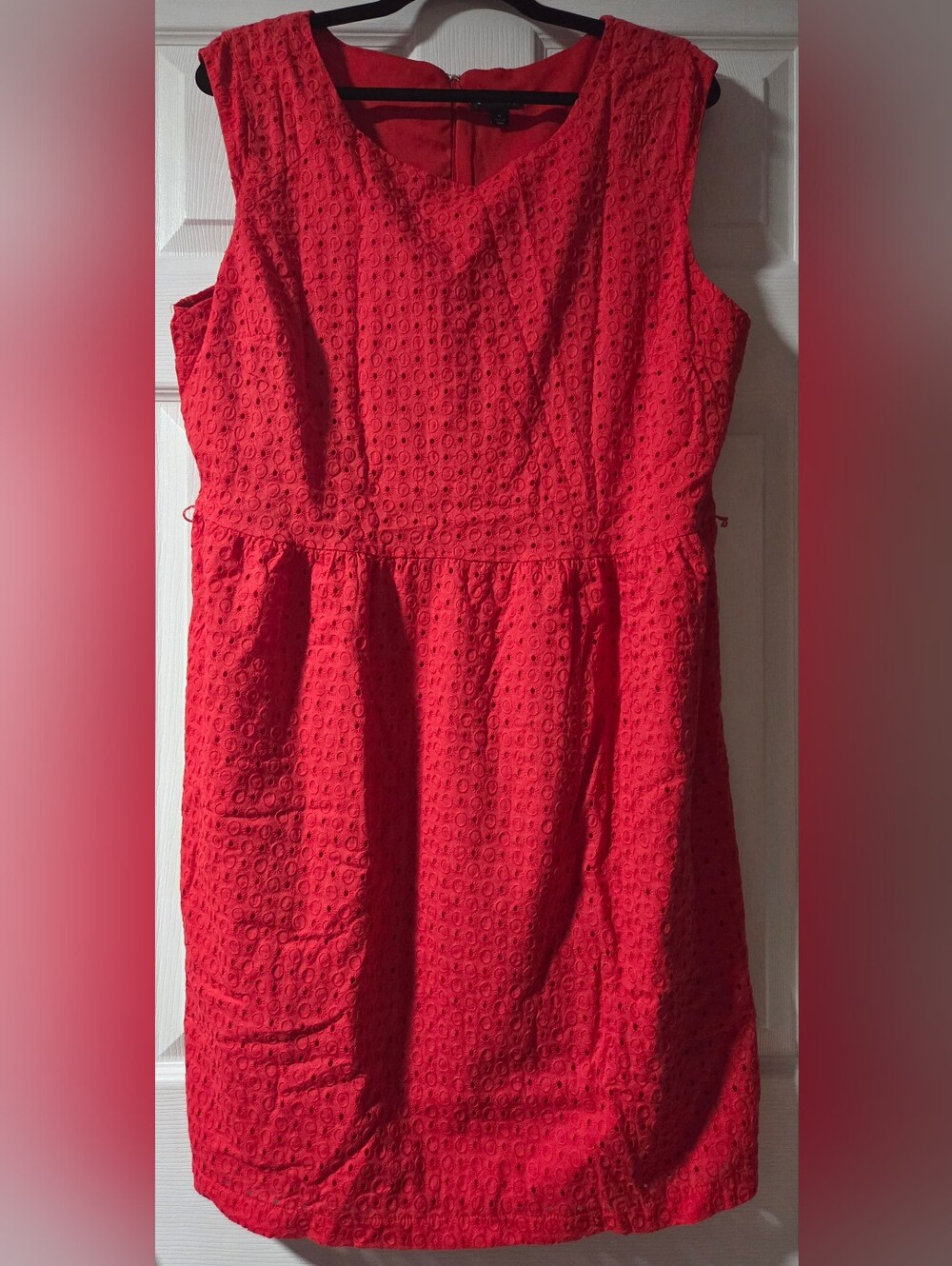 George Red Eyelet Midi Dress